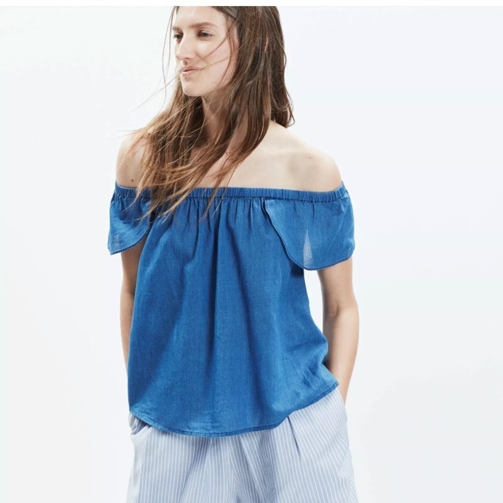Madewell Bellamy Indigo Off the Shoulder Top Size Medium